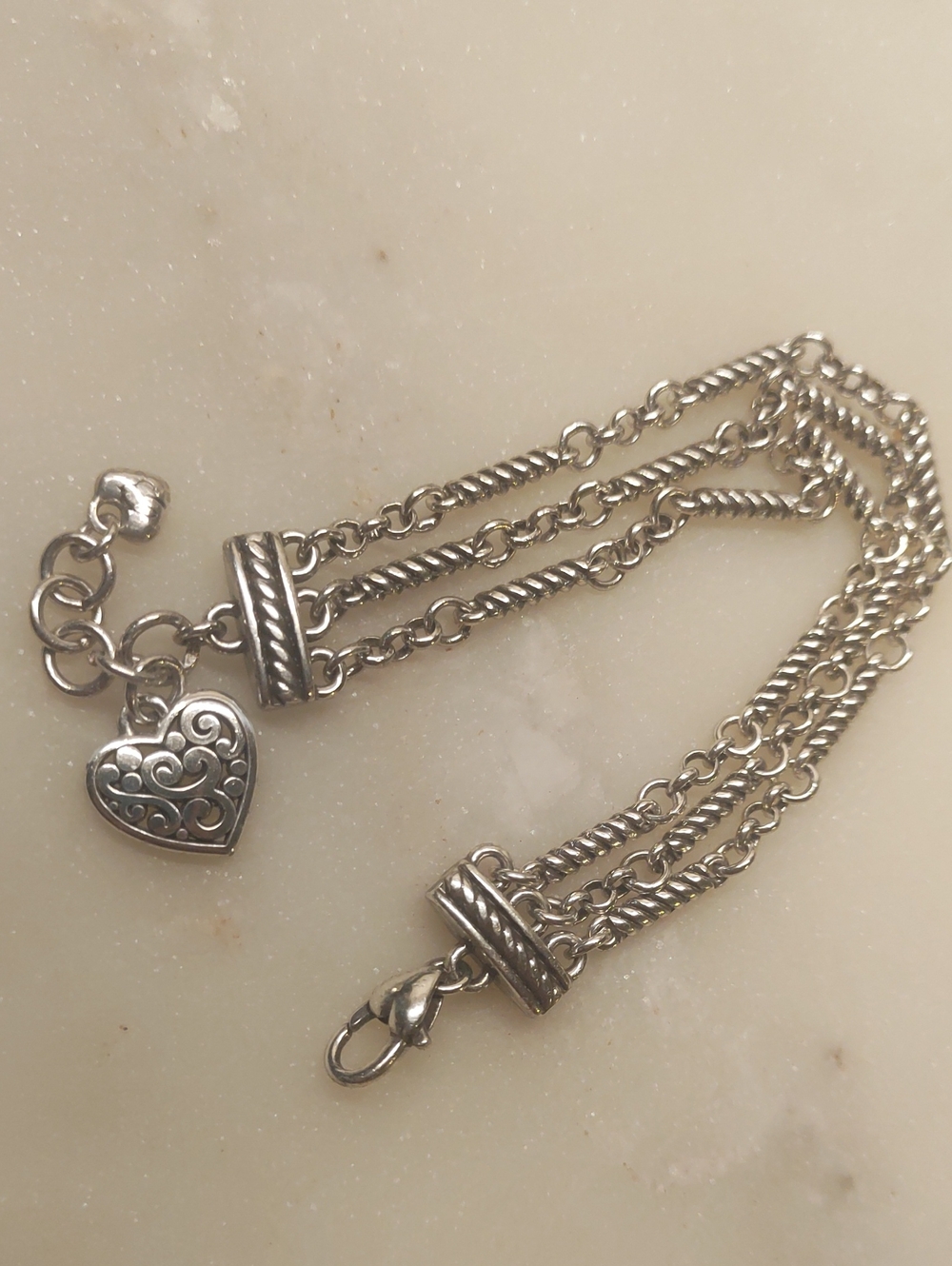 Brighton Petite Contempo Heart Charm 3 Strand Silver Bracelet EUC!